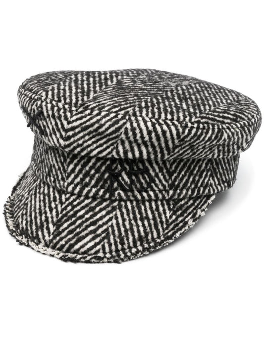 Black Herringbone Baker Boy Hat