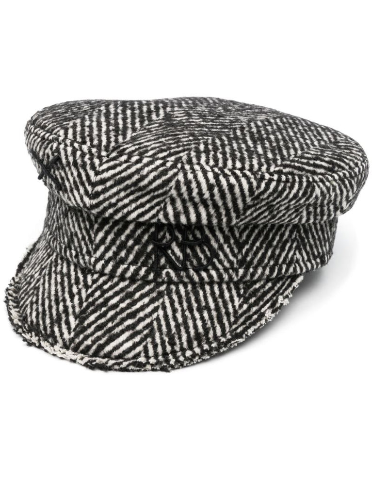 Black Herringbone Baker Boy Hat