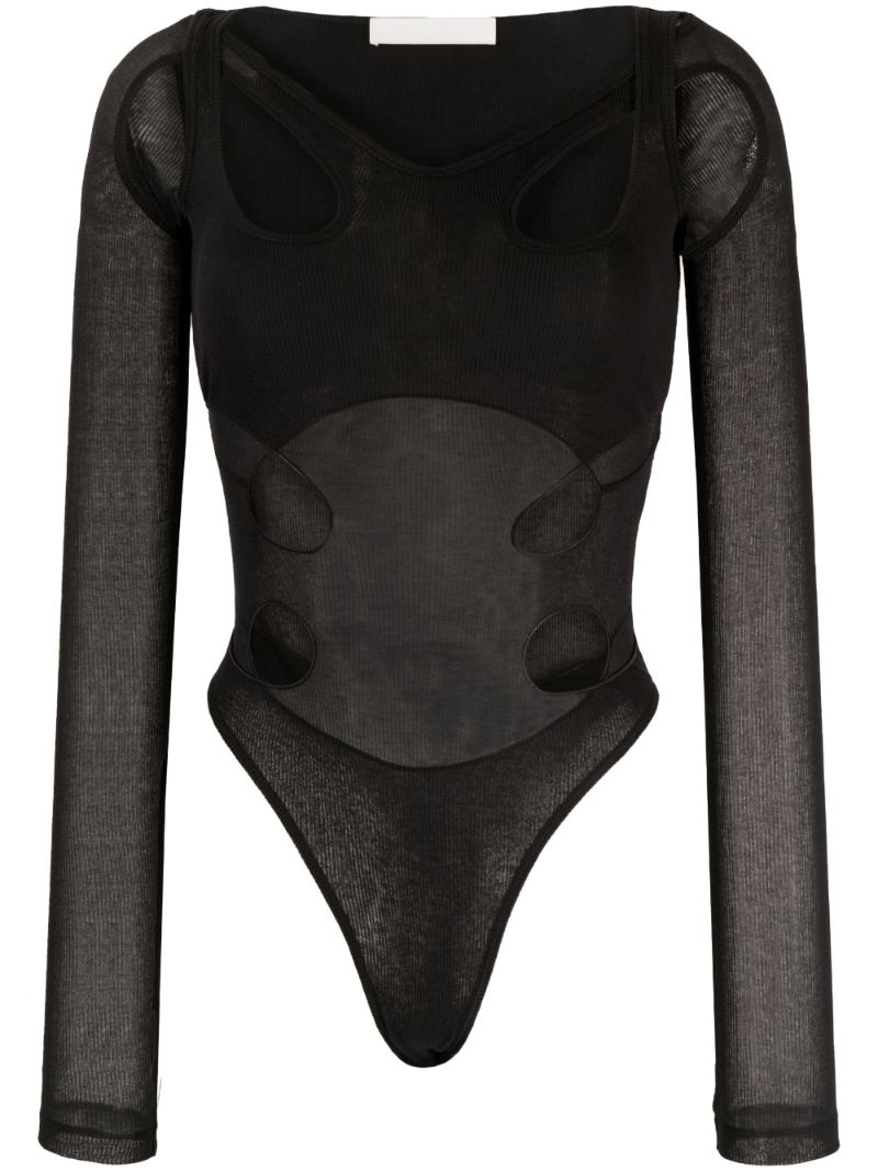 Black Cut-out Mesh Bodysuit