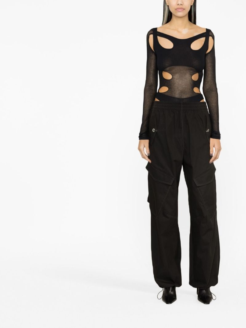 Black Cut-out Mesh Bodysuit