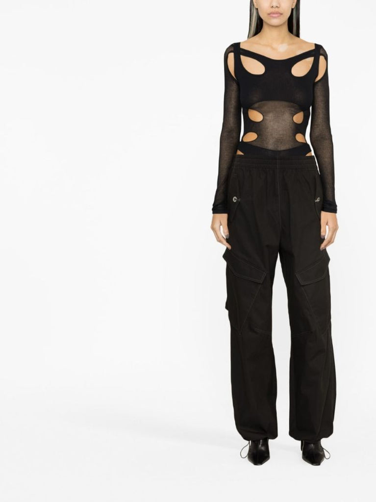 Black Cut-out Mesh Bodysuit