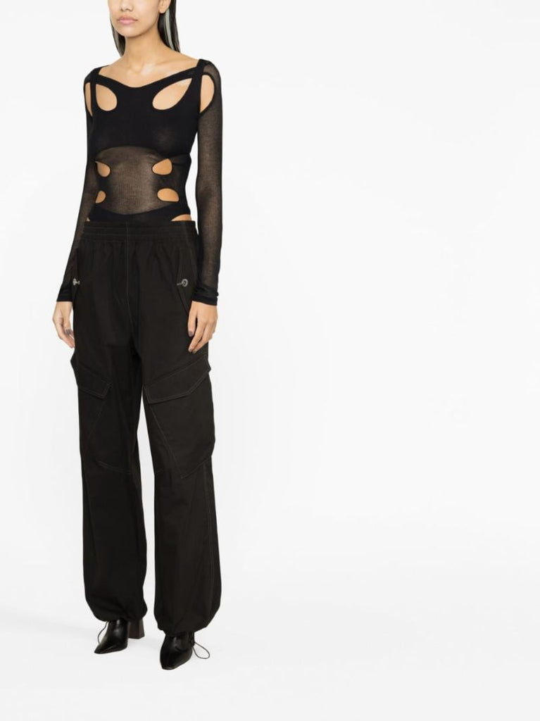 Black Cut-out Mesh Bodysuit