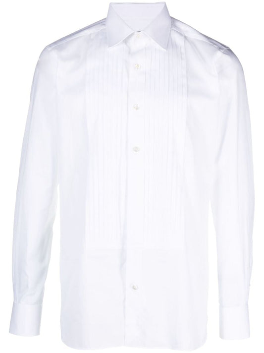 White PlissÃ_x0083_Â©-detail Cotton Shirt