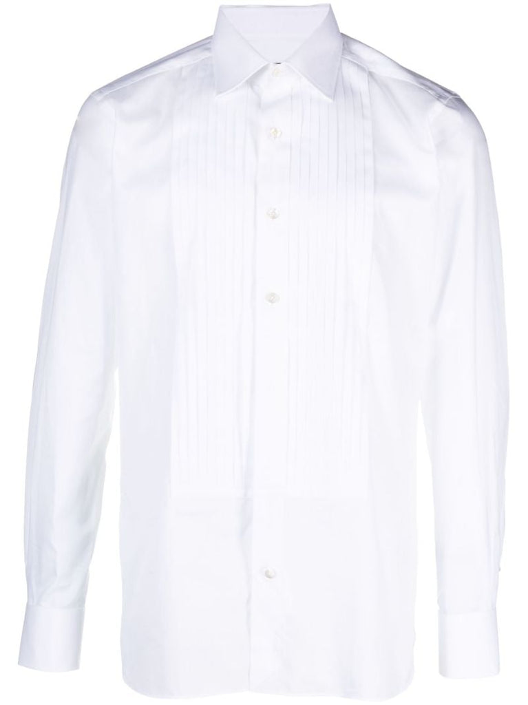White PlissÃ_x0083_Â©-detail Cotton Shirt