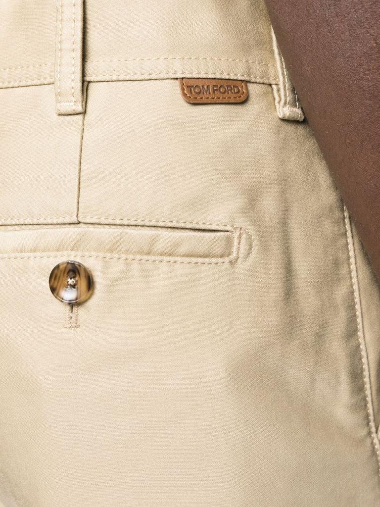 Beige Compact Cotton Chinos