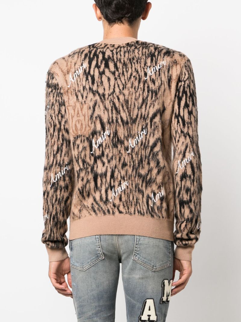 Brown Cheetah Logo-intarsia Wool Sweater