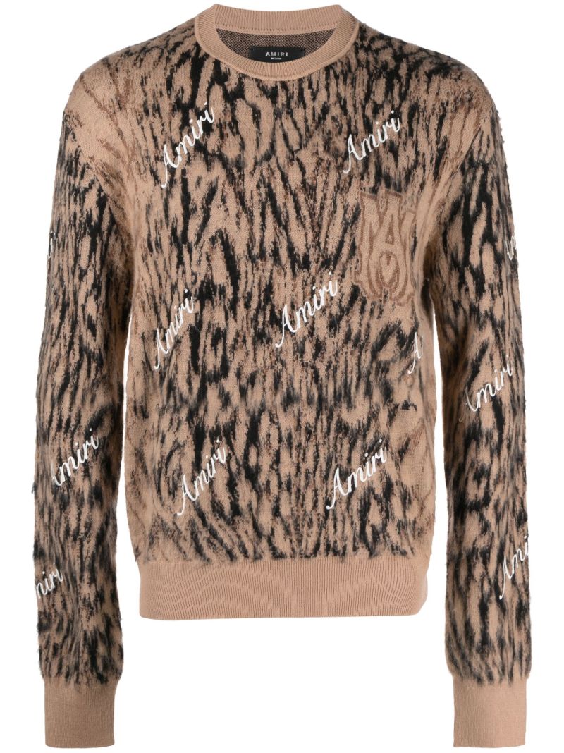 Brown Cheetah Logo-intarsia Wool Sweater