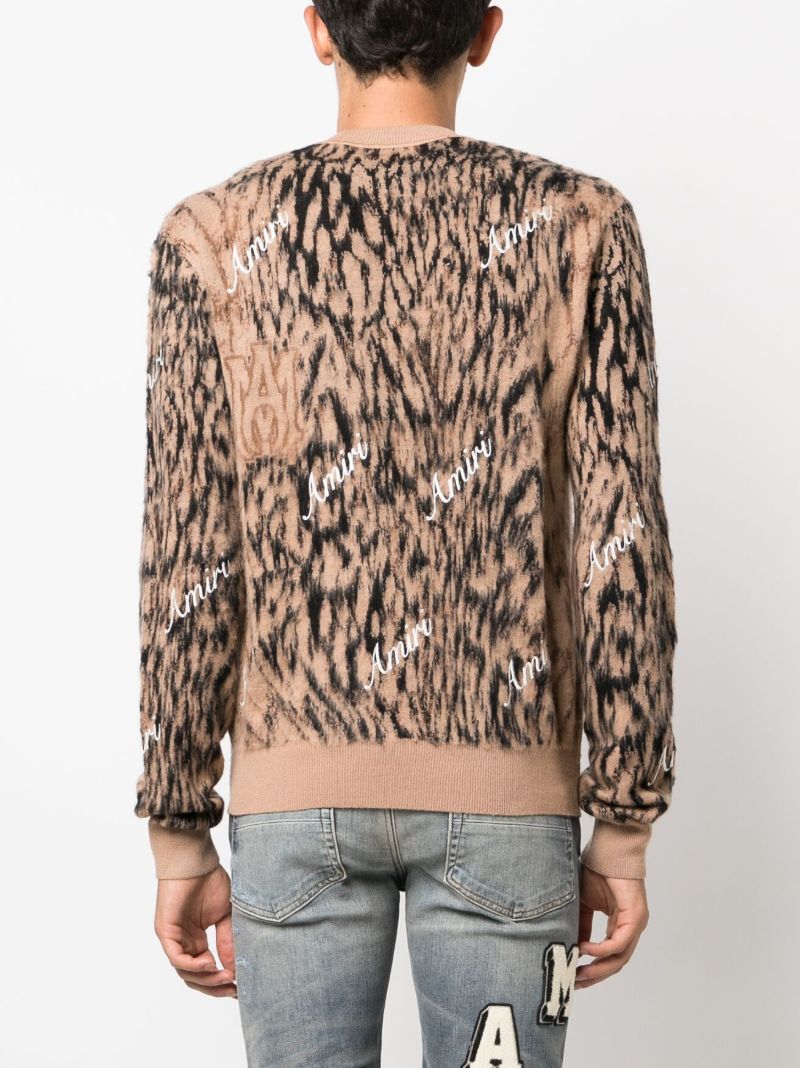 Brown Cheetah Logo-intarsia Wool Sweater