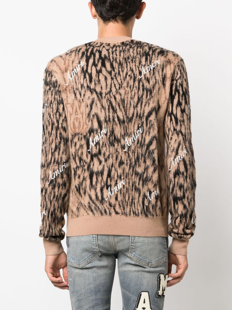 Brown Cheetah Logo-intarsia Wool Sweater