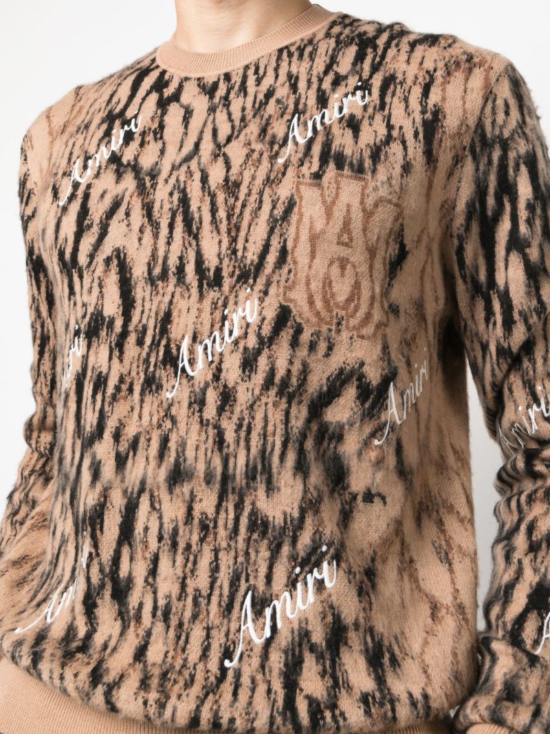Brown Cheetah Logo-intarsia Wool Sweater