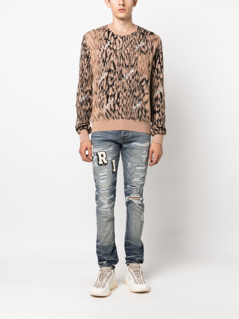 Brown Cheetah Logo-intarsia Wool Sweater