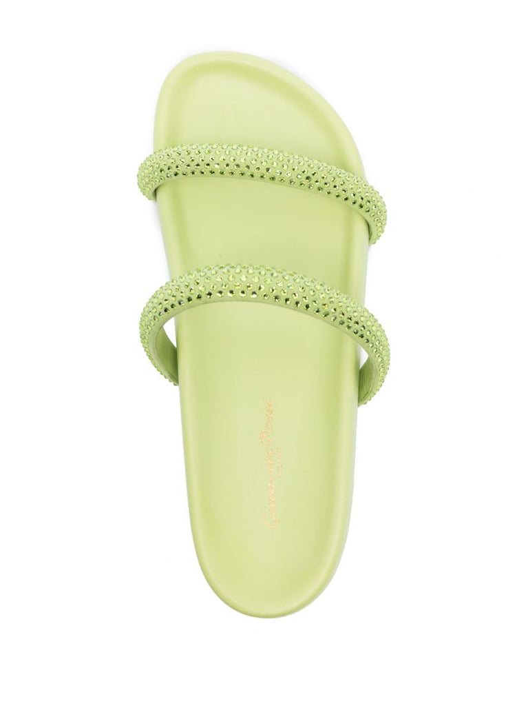 Green Croissette Crystal Embellished Sandals
