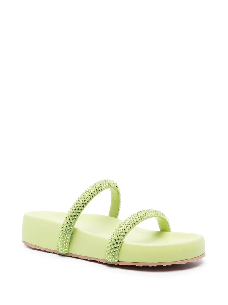 Green Croissette Crystal Embellished Sandals