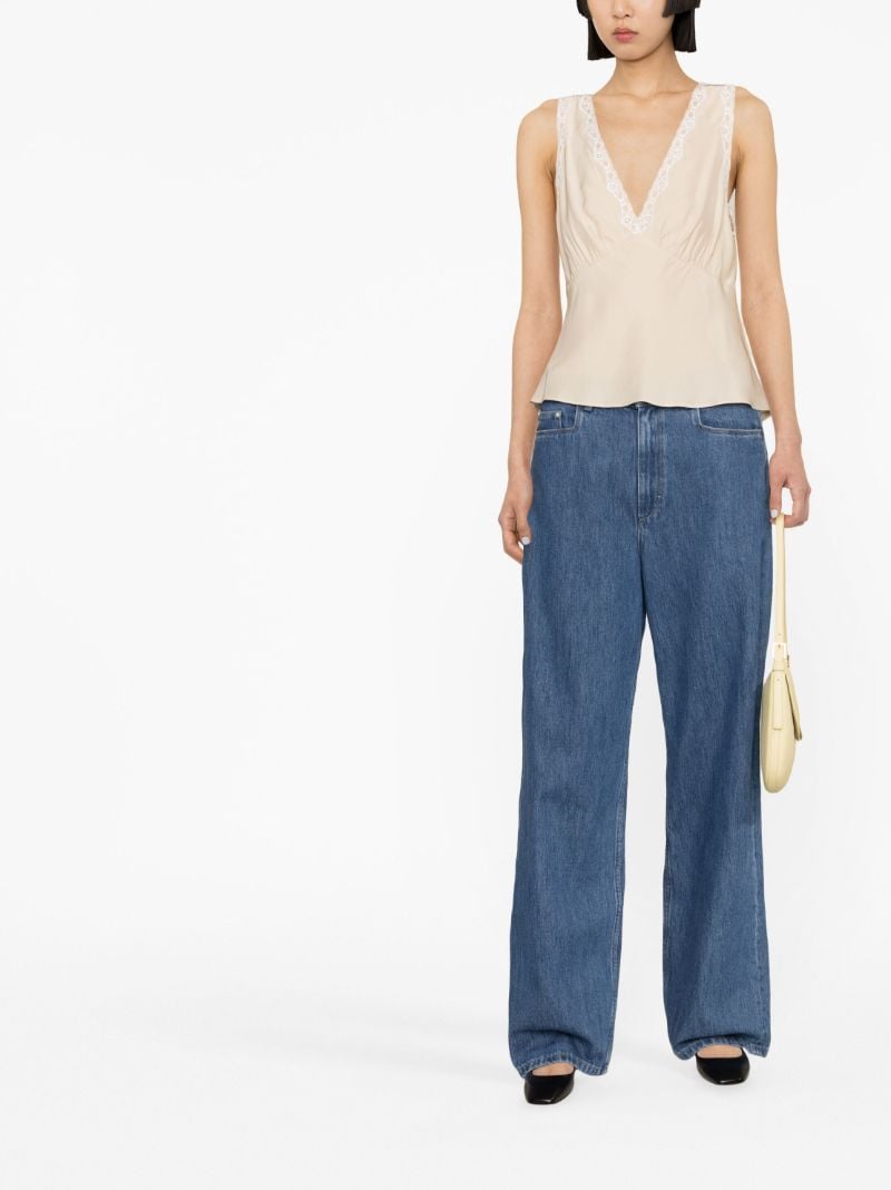 Neutral Valentina Lace-trim Silk Top