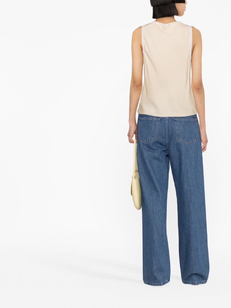 Neutral Valentina Lace-trim Silk Top