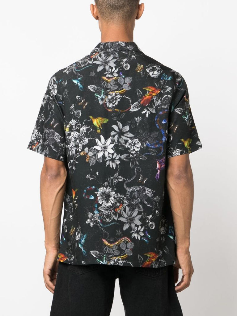 Black Floral-print Tencel Shirt