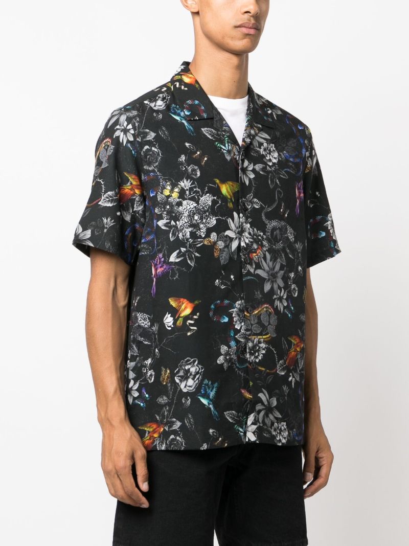 Black Floral-print Tencel Shirt