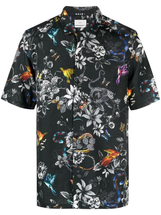 Black Floral-print Tencel Shirt