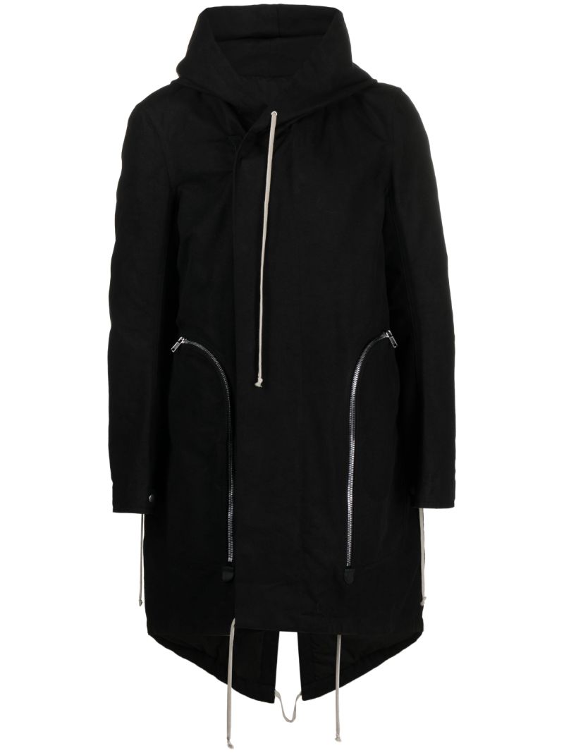 Black Bauhaus Fishtail Hooded Parka Coat