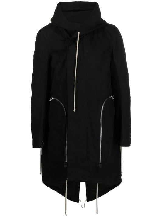 Black Bauhaus Fishtail Hooded Parka Coat