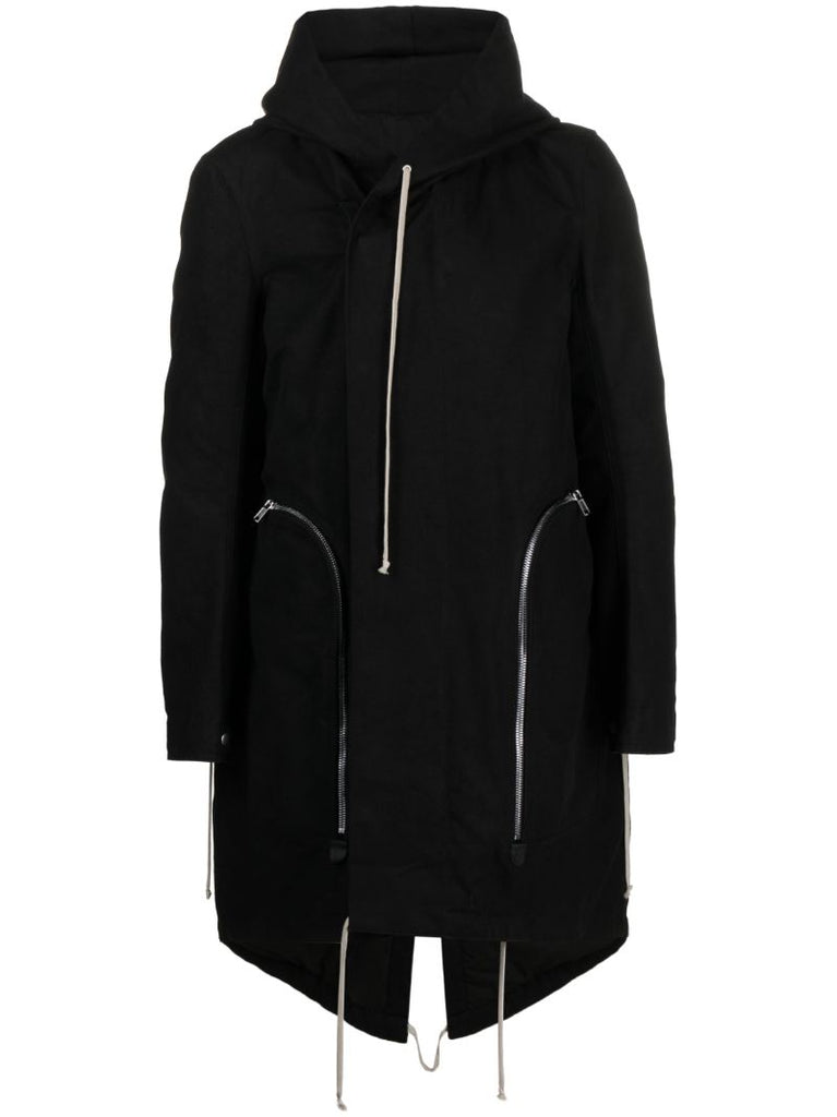 Black Bauhaus Fishtail Hooded Parka Coat