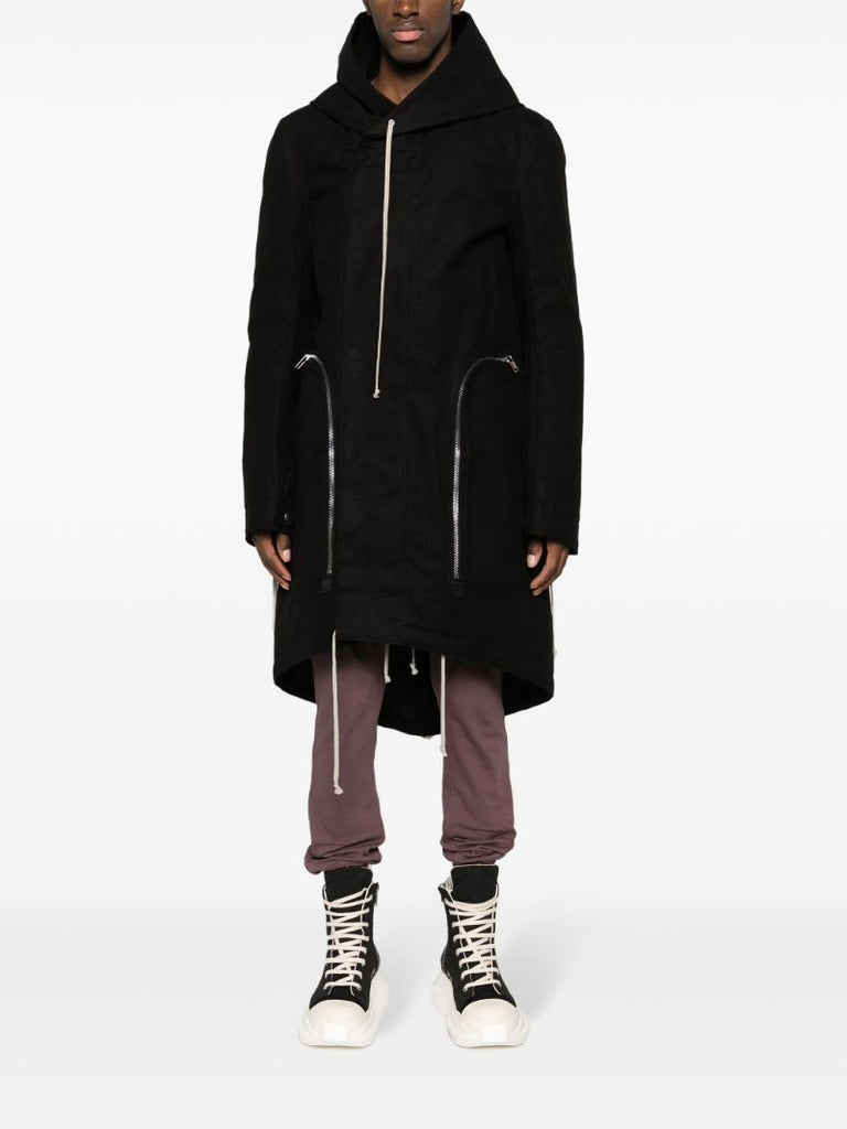 Black Bauhaus Fishtail Hooded Parka Coat