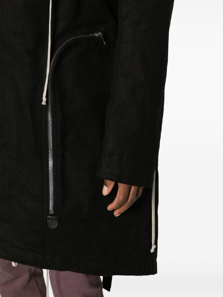 Black Bauhaus Fishtail Hooded Parka Coat