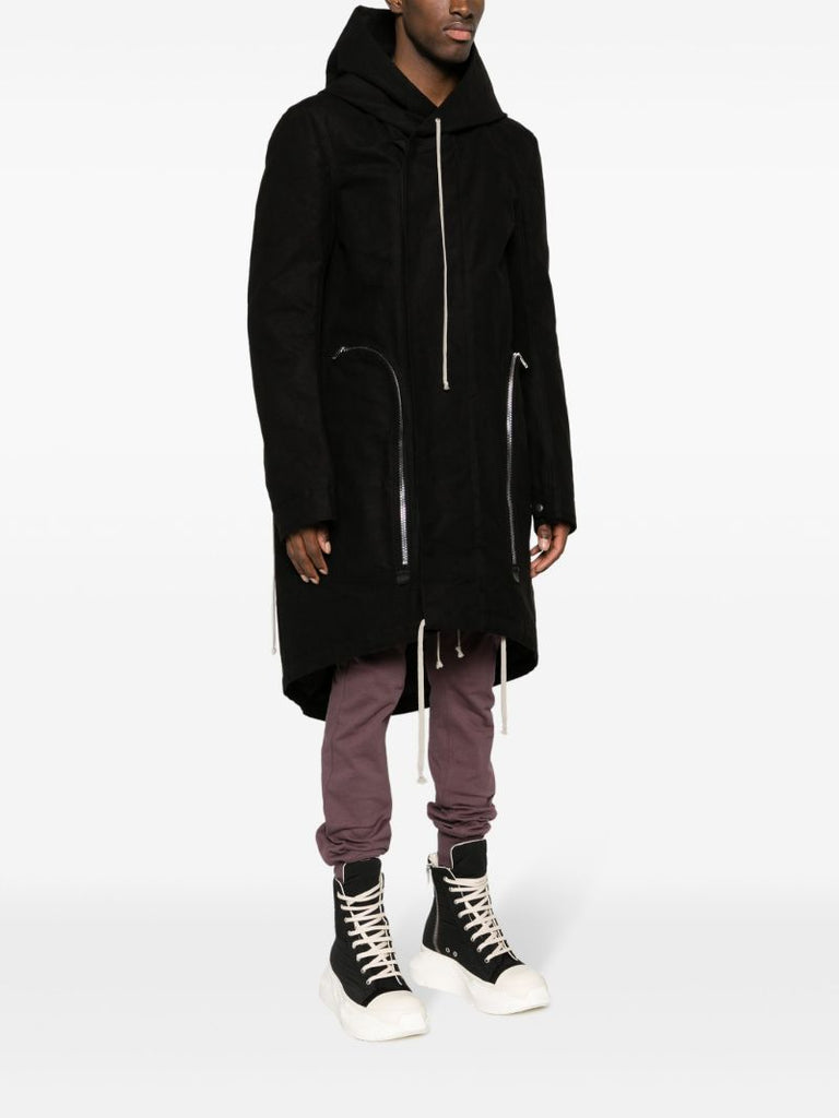 Black Bauhaus Fishtail Hooded Parka Coat