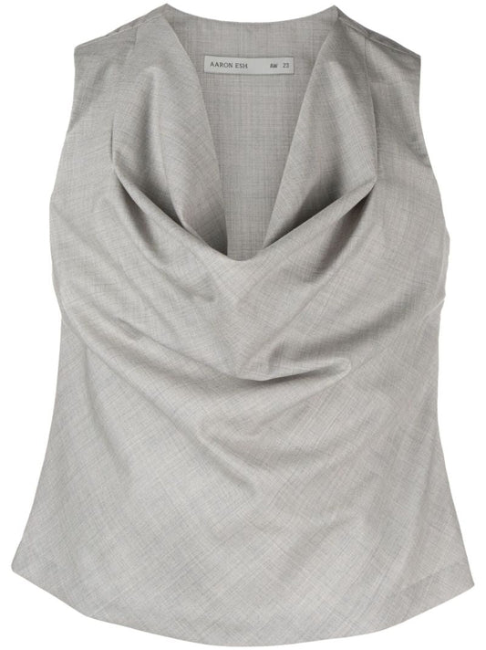 Grey Cowl Neck Wool Tank Top