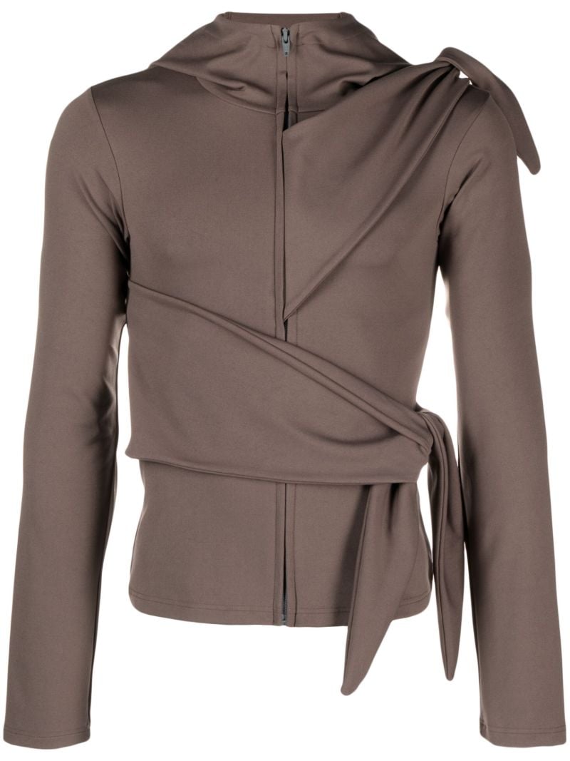 Brown Tie Fastening Zip Up Hoodie