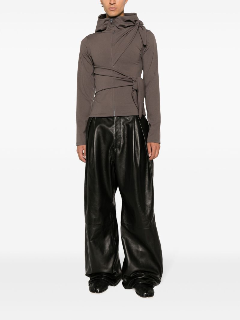 Brown Tie Fastening Zip Up Hoodie