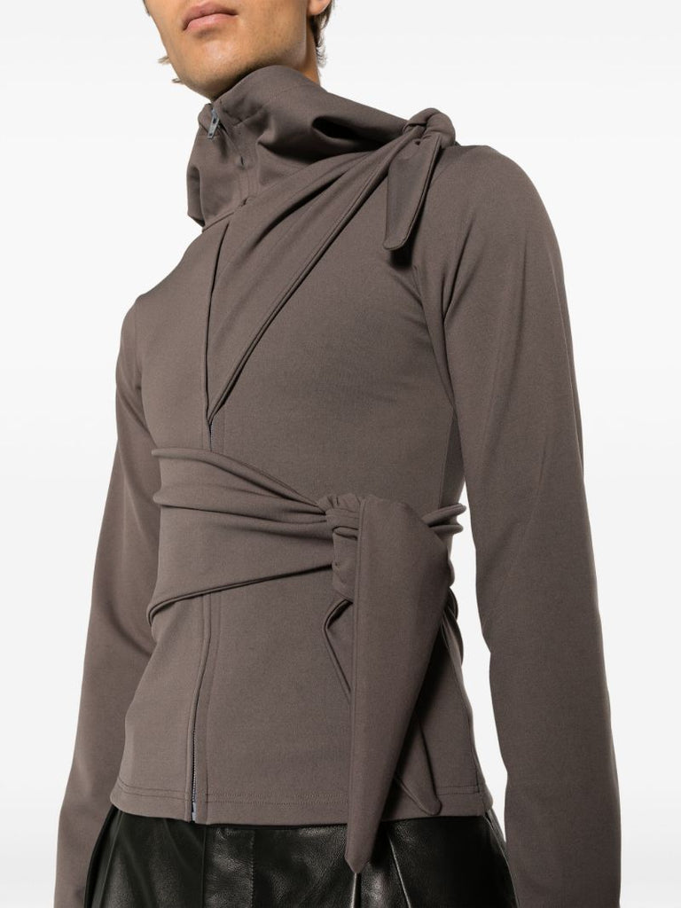 Brown Tie Fastening Zip Up Hoodie