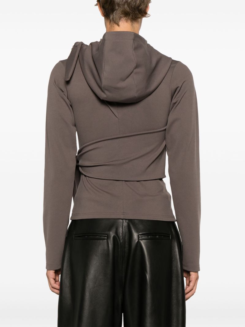 Brown Tie Fastening Zip Up Hoodie
