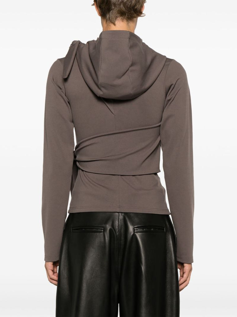 Brown Tie Fastening Zip Up Hoodie