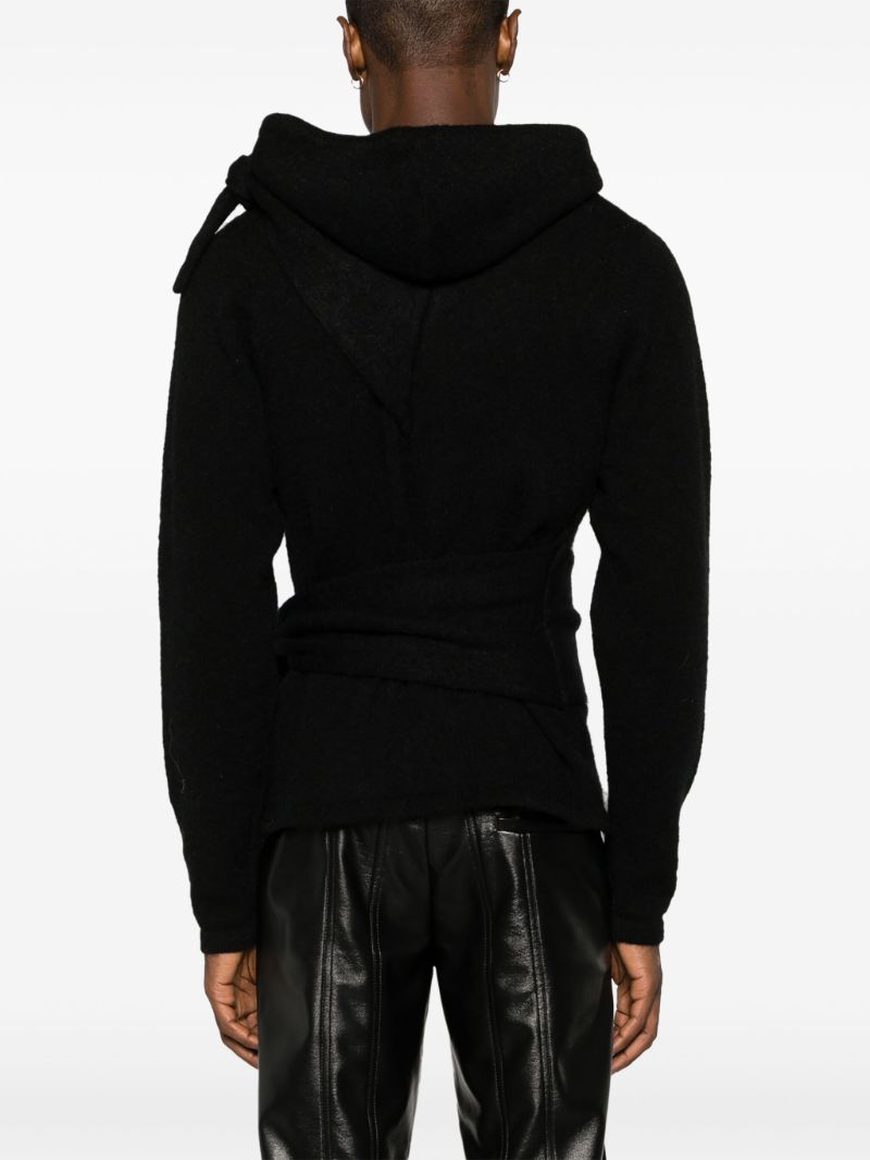Black Tie Fastening Mohair Hoodie