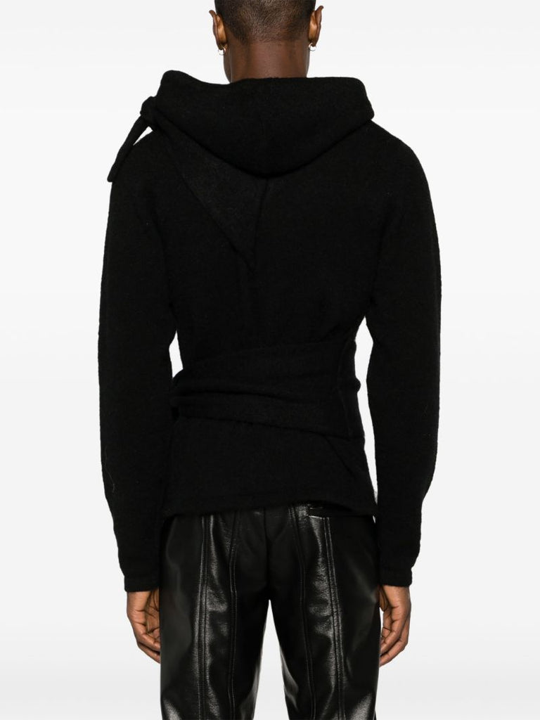 Black Tie Fastening Mohair Hoodie