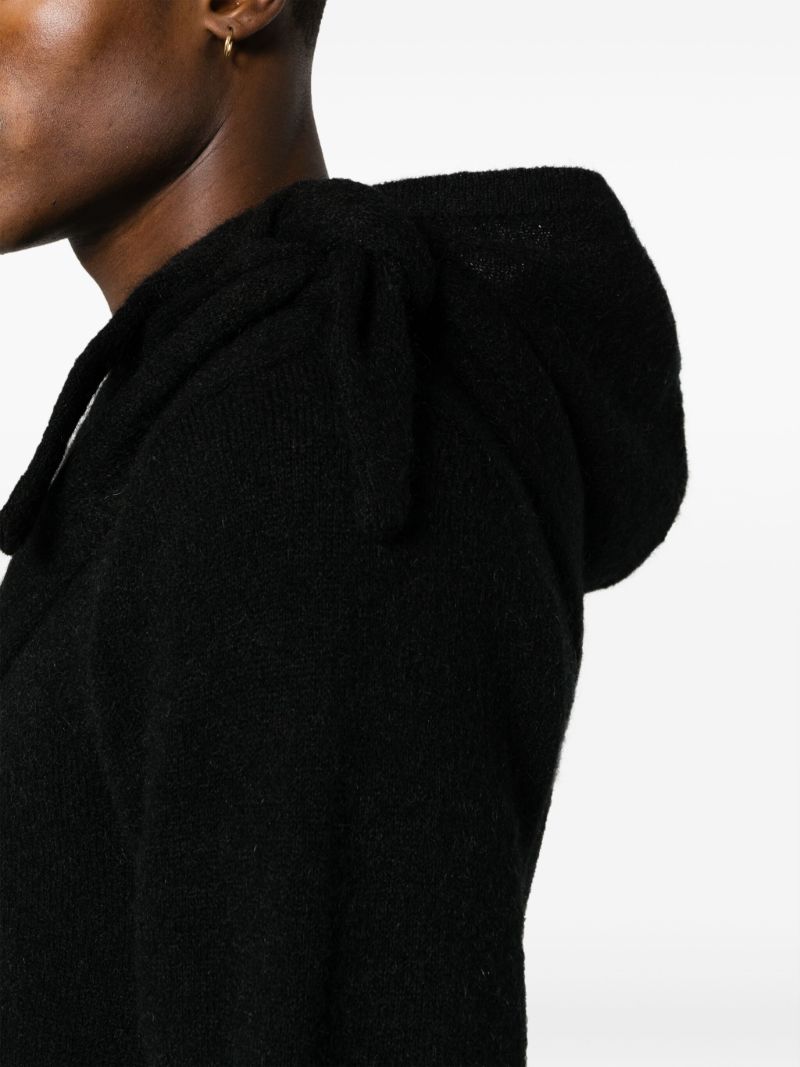 Black Tie Fastening Mohair Hoodie