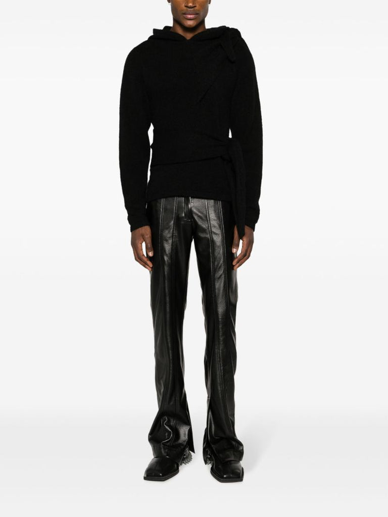 Black Tie Fastening Mohair Hoodie