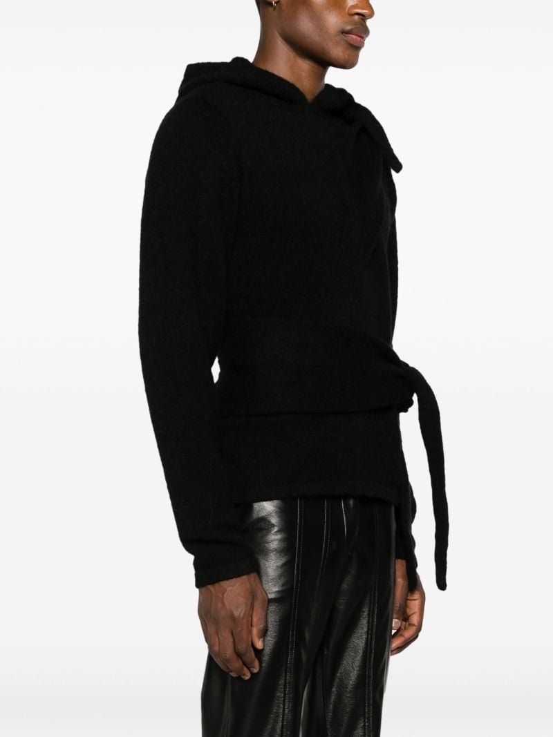 Black Tie Fastening Mohair Hoodie