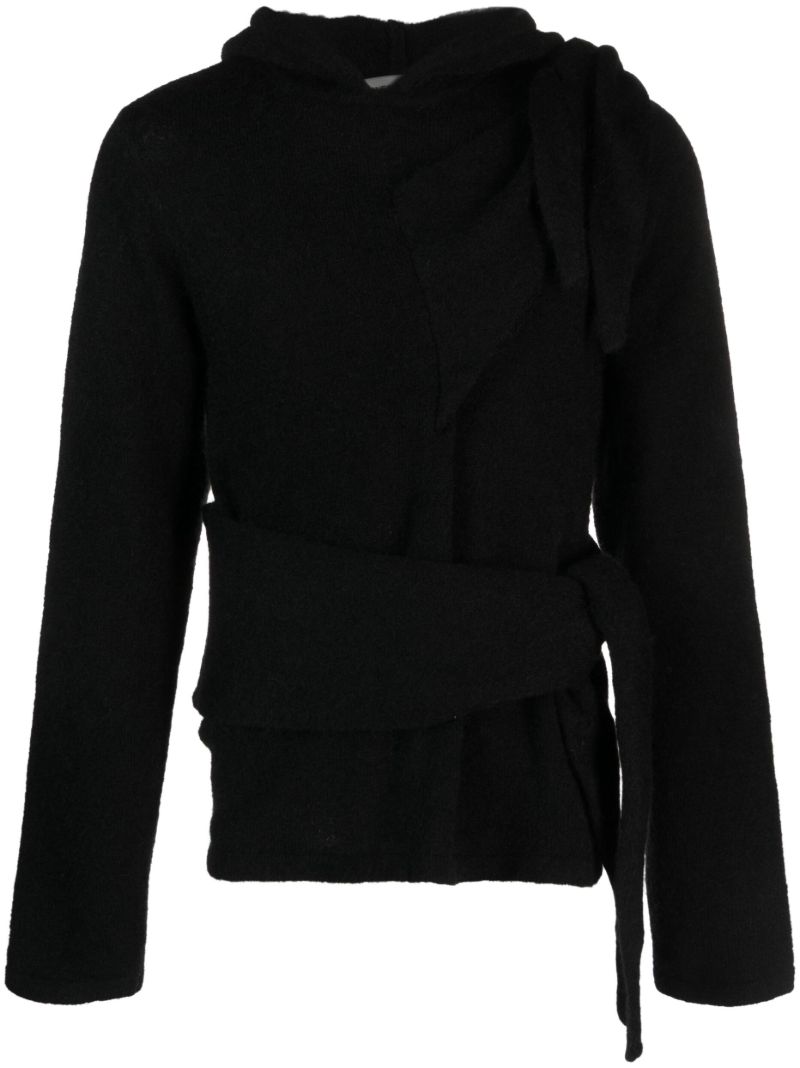 Black Tie Fastening Mohair Hoodie
