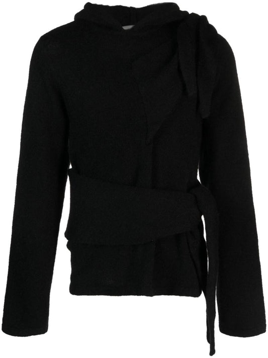 Black Tie Fastening Mohair Hoodie