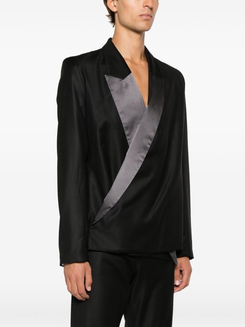 Black Wraparound Silk Blazer