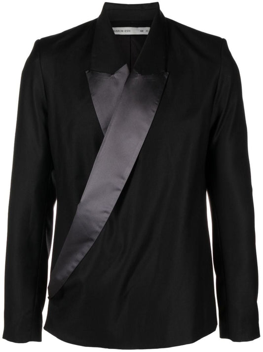 Black Wraparound Silk Blazer