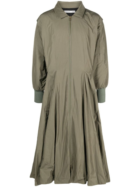 Green Zip-up Flared Coat