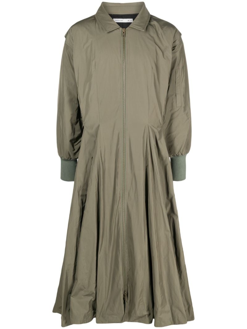 Green Zip-up Flared Coat