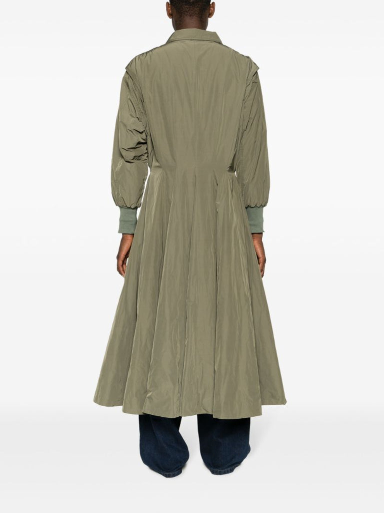 Green Zip-up Flared Coat