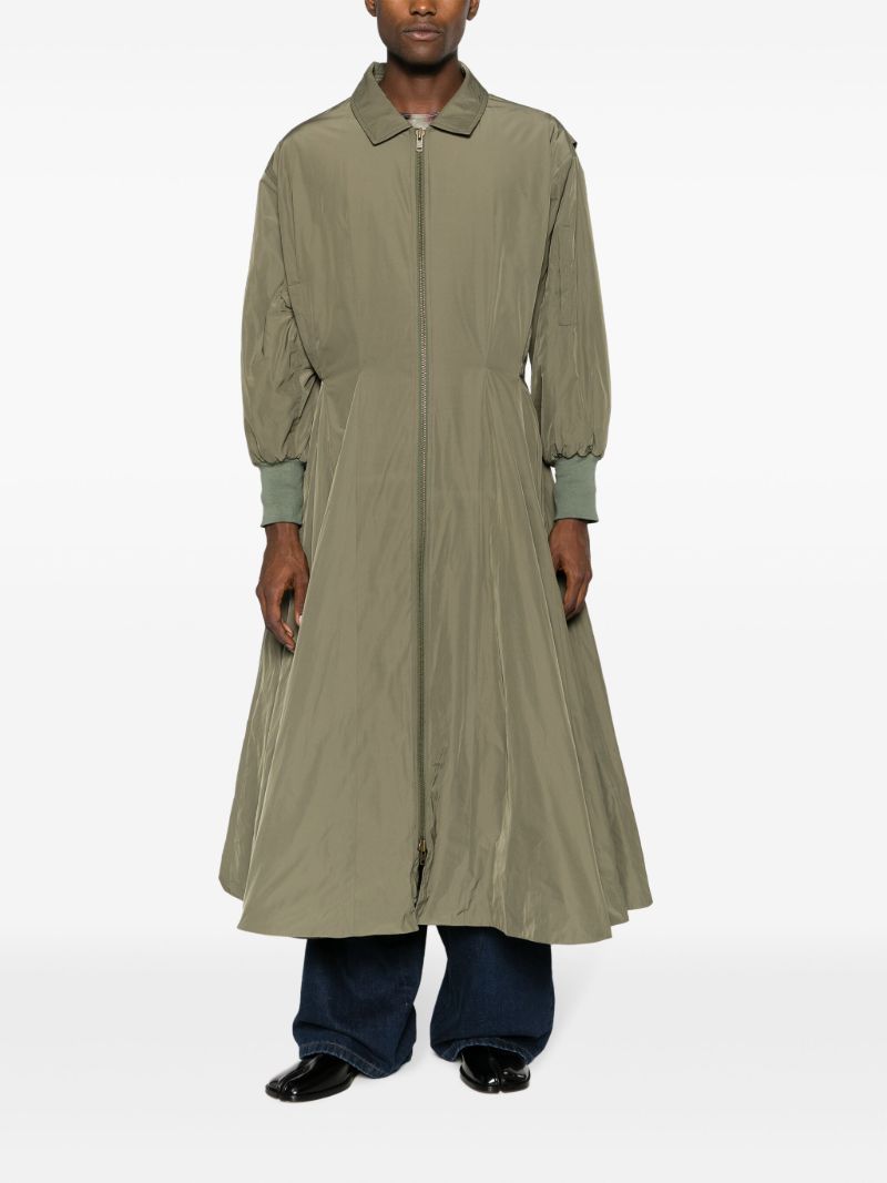 Green Zip-up Flared Coat