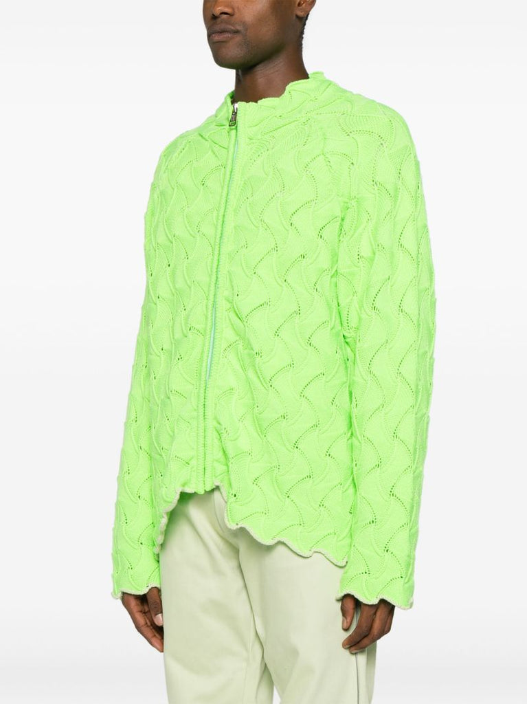 Green Merino Wool Zipped Cardigan