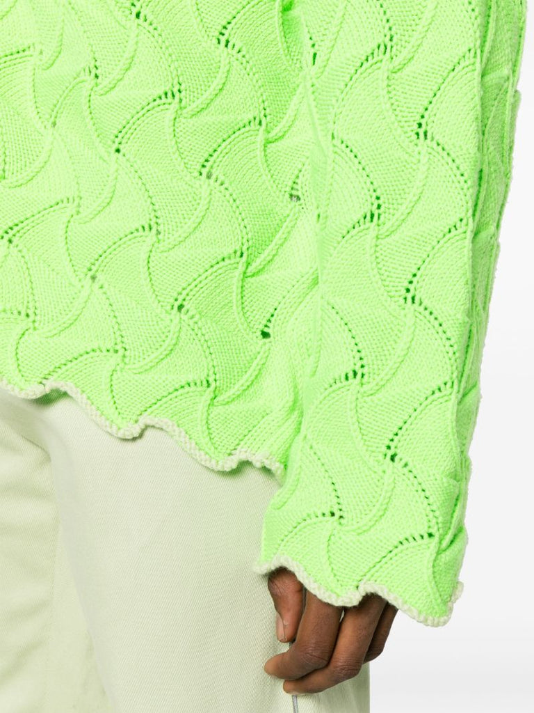 Green Merino Wool Zipped Cardigan