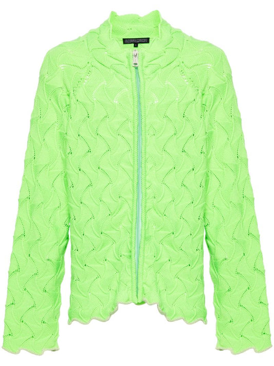 Green Merino Wool Zipped Cardigan